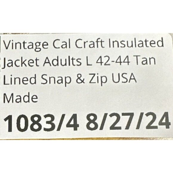 Vintage Cal Craft Insulated Jacket Adults L 42-44 Tan Lined Snap & Zip USA Made - Picture 16 of 16